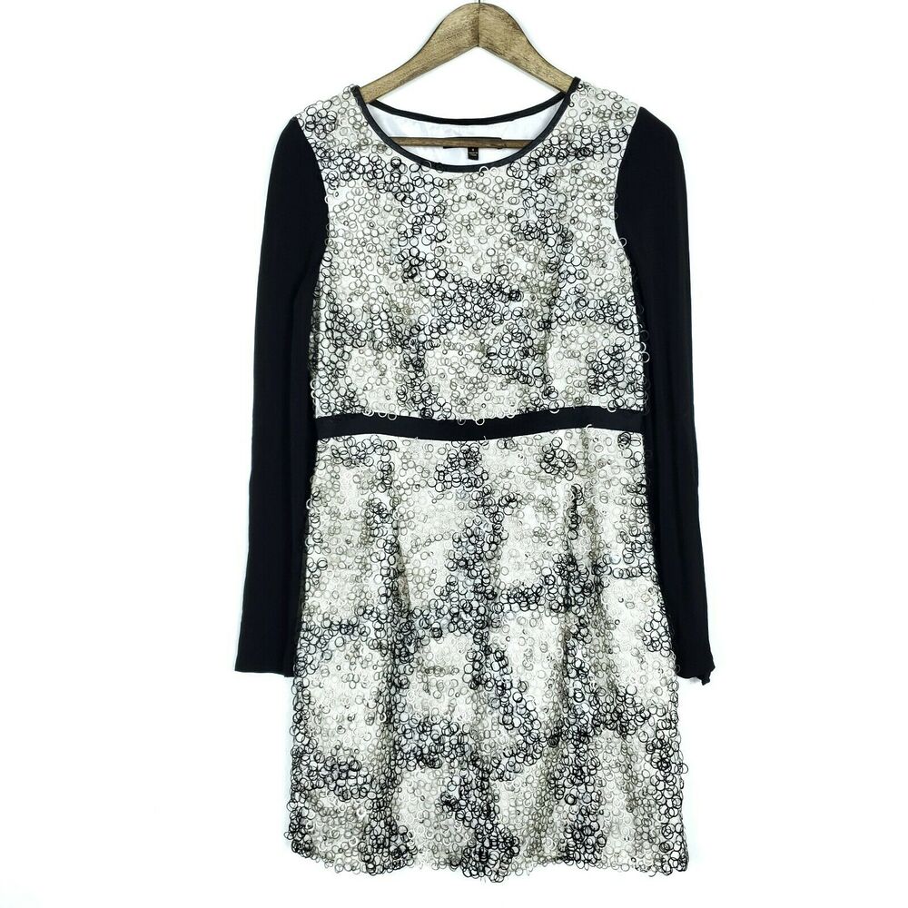 Cynthia Steffe Dress 8 Sequin Embellished Boat Neck Long Sleeves Mini Length